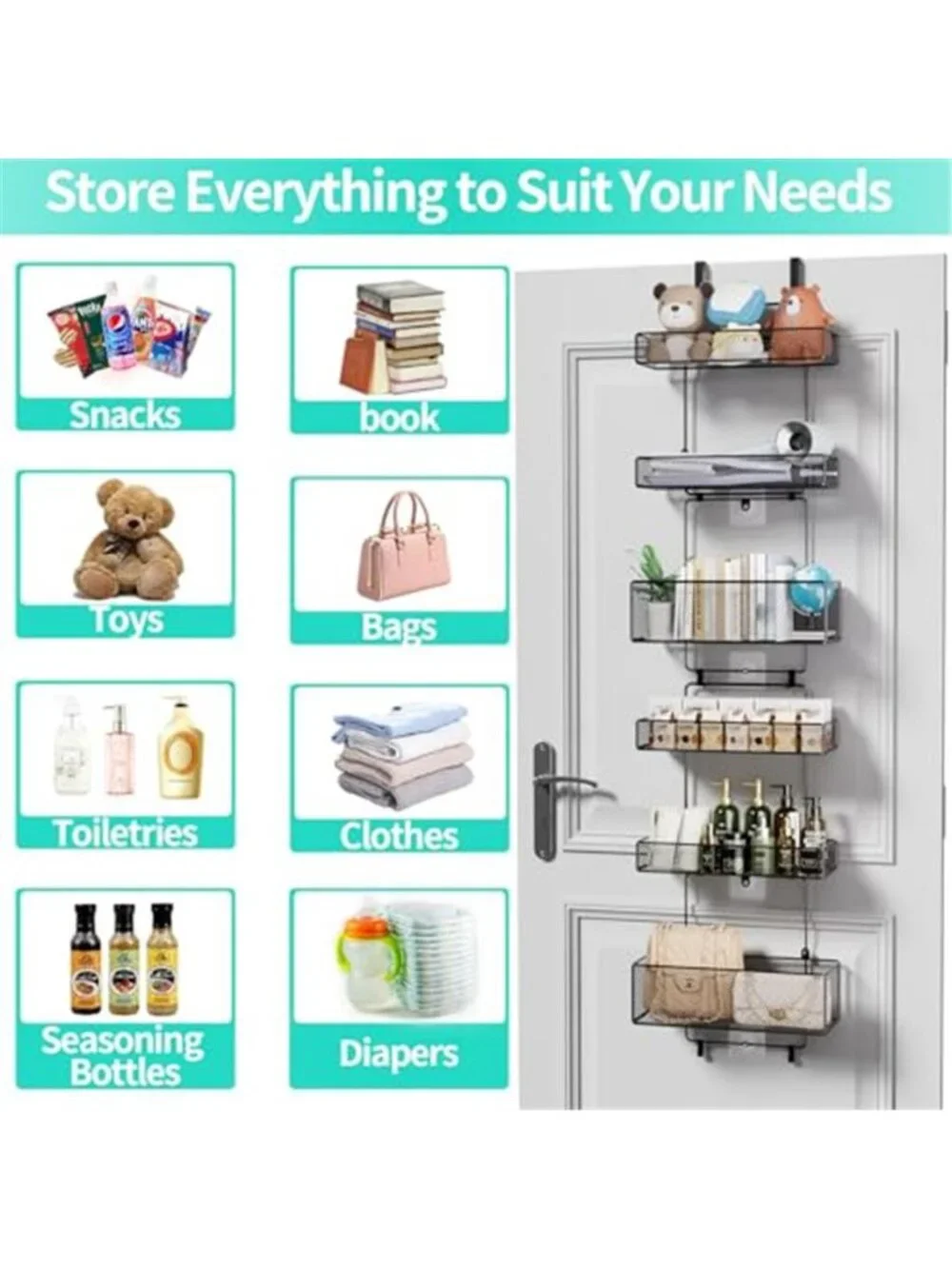 Over Door Organizer 6 Tier Metal Hanging Storage Rack Bathroom Pantry Closet
